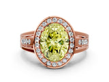 Rose gold Fancy Yellow Oval Cut Diamond Halo Ring with Split Shank and Bezel Accents and Prong Setting