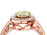 Rose gold Fancy Yellow Oval Cut Diamond Halo Ring with Split Shank and Bezel Accents and Prong Setting_4