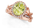 Rose gold Fancy Yellow Oval Cut Diamond Halo Ring with Vintage Split Shank and Four-Prong Setting_38