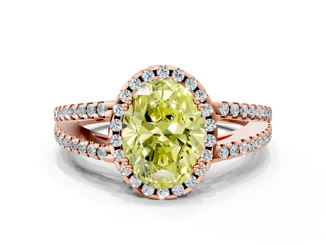 Rose gold Fancy Yellow Oval Cut Diamond Halo Split Shank Engagement Ring_39