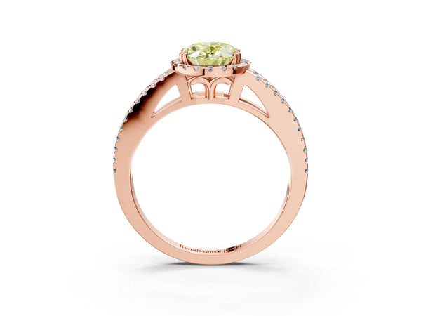 Rose gold Fancy Yellow Oval Cut Diamond Halo Split Shank Engagement Ring