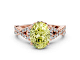 Rose gold Fancy Yellow Oval Cut Diamond  Halo Twist Band Solitaire Prong Setting Ring_24