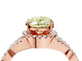 Rose gold Fancy Yellow Oval Cut Diamond  Halo Twist Band Solitaire Prong Setting Ring_28
