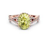 Rose gold Fancy Yellow Oval Cut Diamond  Halo Twist Band Solitaire Prong Setting Ring_42