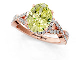 Rose gold Fancy Yellow Oval Cut Diamond  Halo Twist Band Solitaire Prong Setting Ring_43