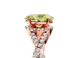 Rose gold Fancy Yellow Oval Cut Diamond  Halo Twist Band Solitaire Prong Setting Ring_47