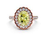 Rose gold Fancy Yellow Oval  Cut Diamond Milgrain Floral Halo Engagement Ring with Pavé Band_15