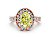 Rose gold Fancy Yellow Oval Cut Diamond Milgrain Halo Engagement Ring with Round Pavé Band and Prong Setting_12