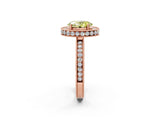 Rose gold Fancy Yellow Oval Cut Diamond Milgrain Halo Engagement Ring with Round Pavé Band and Prong Setting_14