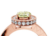 Rose gold Fancy Yellow Oval Cut Diamond Milgrain Halo Engagement Ring with Round Pavé Band and Prong Setting_16