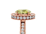 Rose gold Fancy Yellow Oval Cut Diamond Milgrain Halo Engagement Ring with Round Pavé Band and Prong Setting_17