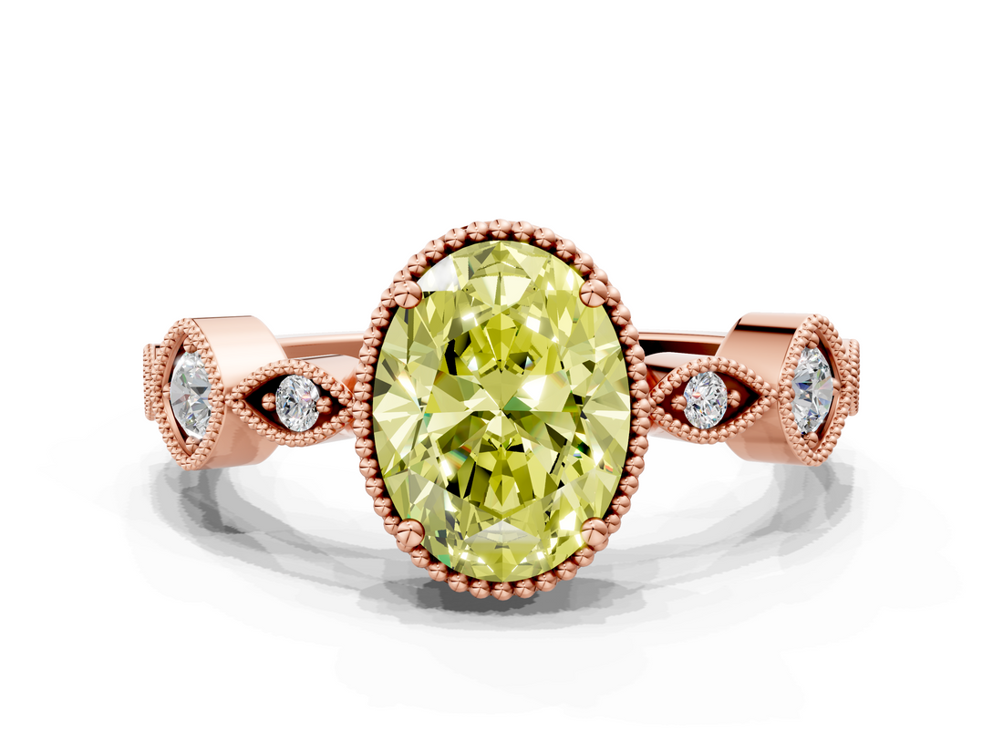 Rose gold Fancy Yellow Oval  Cut Diamond Milgrain Marquise Band with Prong Setting_3