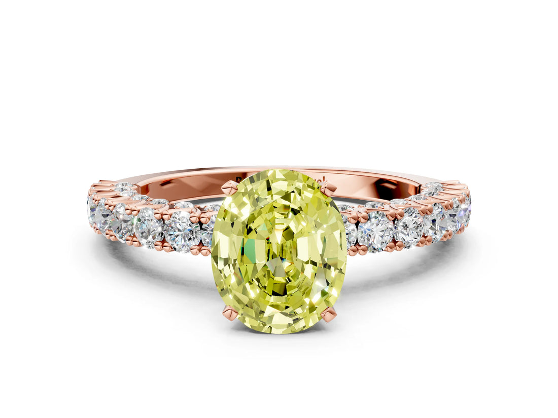 Rose gold Fancy Yellow Oval Cut Diamond Pavé Band Solitaire Ring with Prong Setting_88