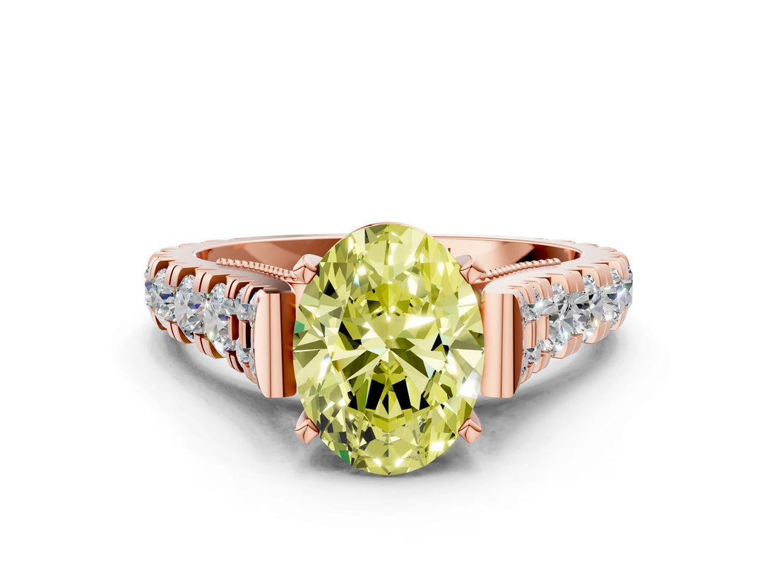 Rose gold Fancy Yellow Oval  Cut Diamond Pavé Band Solitaire with Four-Prong Setting_15