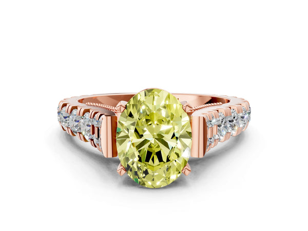 Rose gold Fancy Yellow Oval Cut Diamond Classic Solitaire Ring with Pavé Band and Four-Prong Setting