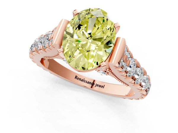 Rose gold Fancy Yellow Oval Cut Diamond Classic Solitaire Ring with Pavé Band and Four-Prong Setting