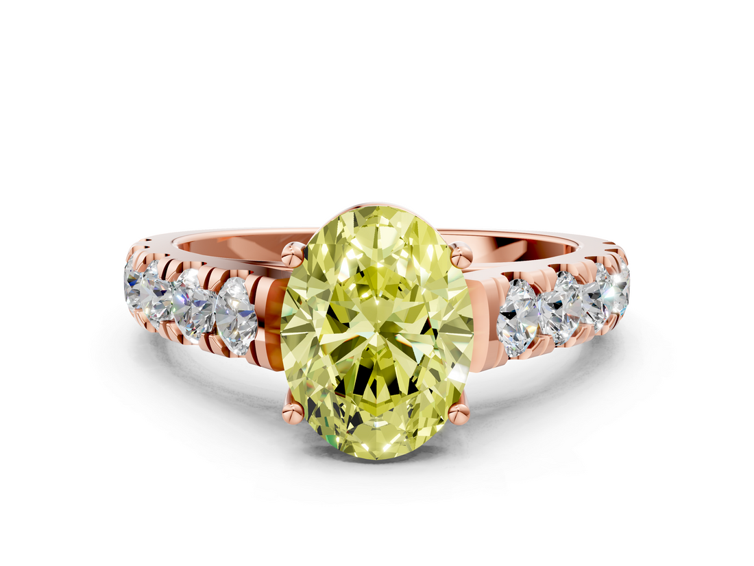 Rose gold Fancy Yellow Oval  Cut Diamond Pavé Band Solitaire with Four-Prong Setting_3
