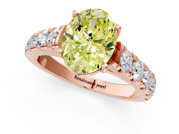 Rose gold Fancy Yellow Oval  Cut Diamond Solitaire Ring with Micro Pave Band and Prong Setting