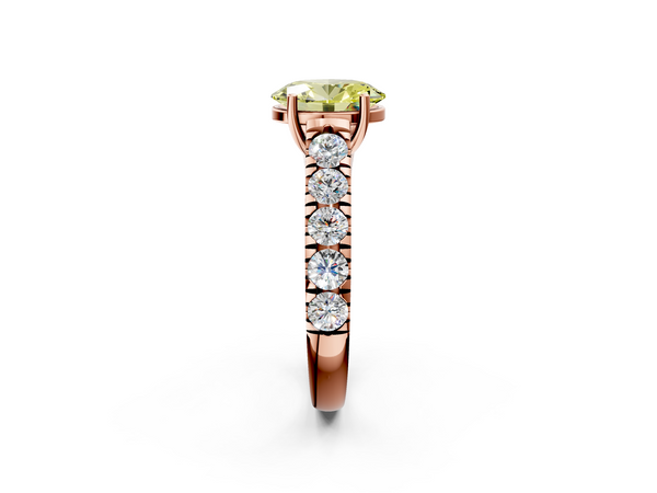 Rose gold Fancy Yellow Oval  Cut Diamond Solitaire Ring with Micro Pave Band and Prong Setting