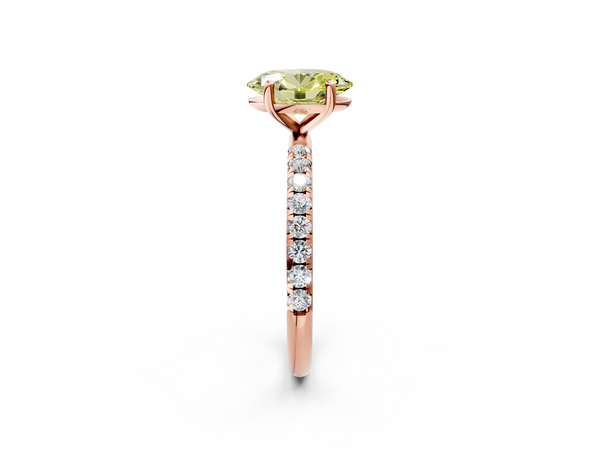 Rose gold Fancy Yellow Oval  Cut Diamond Solitaire Ring with Micro Pave Band and Four Prong Setting