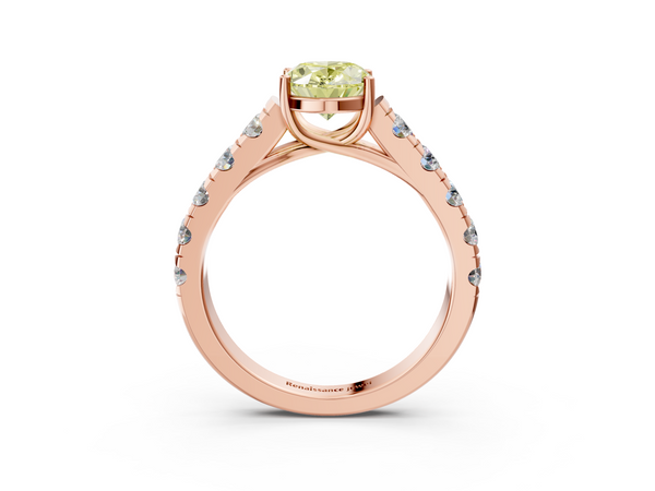 Rose gold Fancy Yellow Oval  Cut Diamond Solitaire Ring with Micro Pave Band and Prong Setting