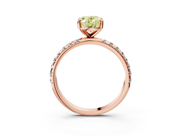 Rose gold Fancy Yellow Oval  Cut Diamond Solitaire Ring with Micro Pave Band and Four Prong Setting