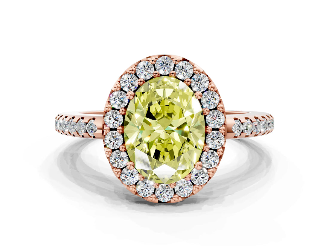 Rose gold Fancy Yellow Oval Cut Diamond Pavé Halo Ring with Four-Prong Setting_36