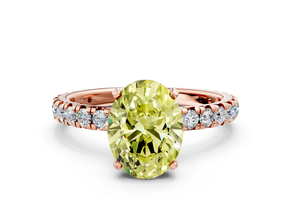 Rose gold Fancy Yellow Oval Cut Diamond Pavé Solitaire Ring with Round Band and Prong Setting_12
