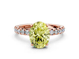 Rose gold Fancy Yellow Oval Cut Diamond Pavé Solitaire Ring with Round Band and Prong Setting_12