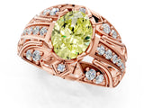 Rose gold Fancy Yellow Oval Cut Diamond Pave Art Deco Split Shank Ring with Four-Prong Setting_1