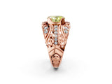 Rose gold Fancy Yellow Oval Cut Diamond Pave Art Deco Split Shank Ring with Four-Prong Setting_2
