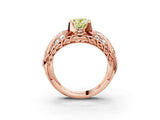 Rose gold Fancy Yellow Oval Cut Diamond Pave Art Deco Split Shank Ring with Four-Prong Setting_3