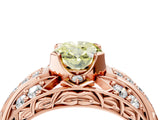 Rose gold Fancy Yellow Oval Cut Diamond Pave Art Deco Split Shank Ring with Four-Prong Setting_4