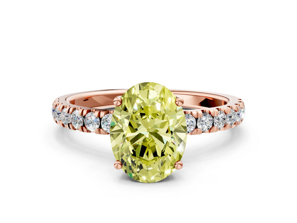 Rose gold Fancy Yellow Oval Cut Diamond Pave Band Solitaire Ring with Round  and Prong Setting