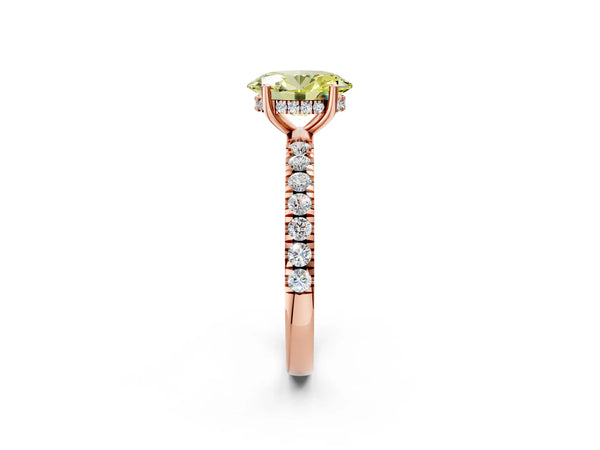 Rose gold Fancy Yellow Oval Cut Diamond Pave Band Solitaire Ring with Round  and Prong Setting