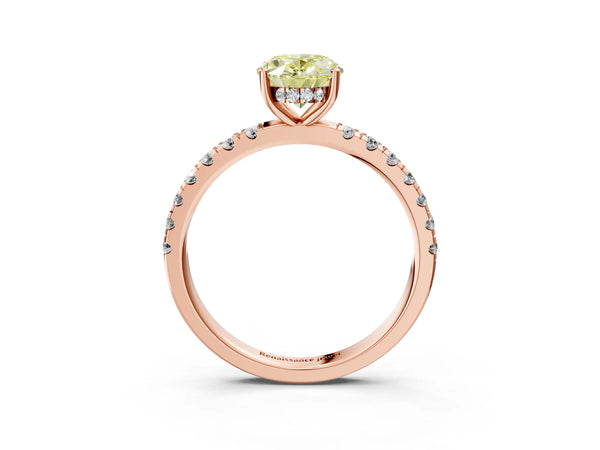Rose gold Fancy Yellow Oval Cut Diamond Pave Band Solitaire Ring with Round  and Prong Setting