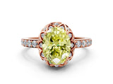 Rose gold Fancy Yellow Oval Cut Diamond Scalloped Halo Engagement Ring with Round Shared Prong Band_12