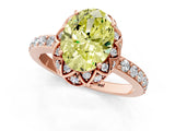 Rose gold Fancy Yellow Oval Cut Diamond Scalloped Halo Engagement Ring with Round Shared Prong Band_13