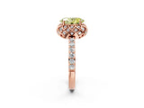Rose gold Fancy Yellow Oval Cut Diamond Scalloped Halo Engagement Ring with Round Shared Prong Band_26