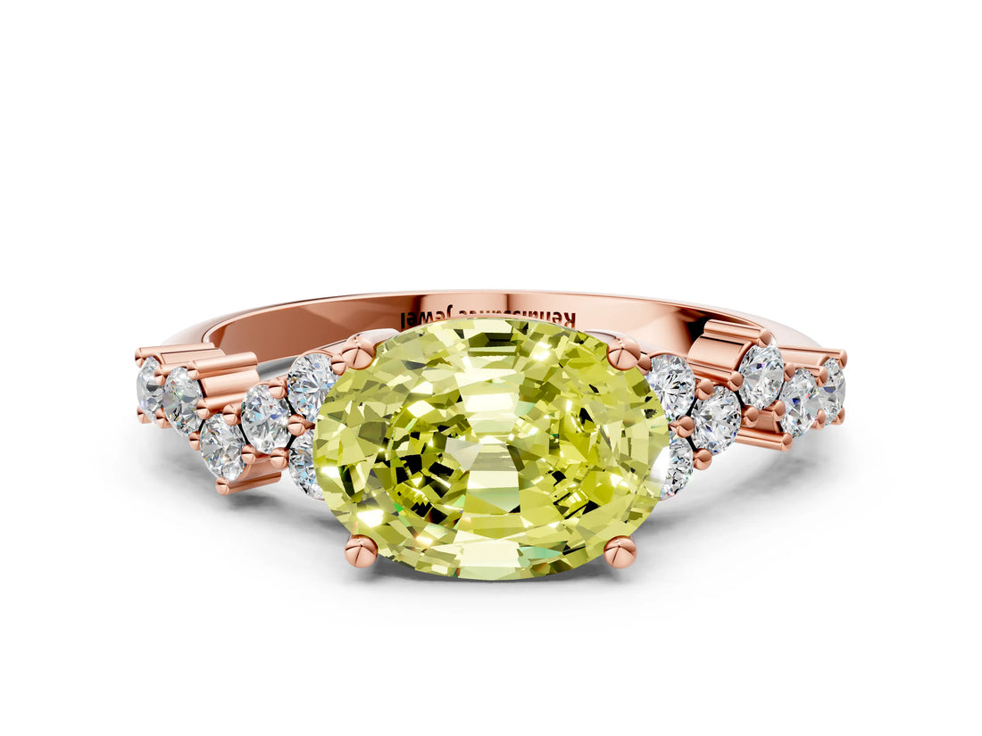 Rose gold Fancy Yellow Oval Cut Diamond Scattered Round Accent Ring with Prong Setting_12