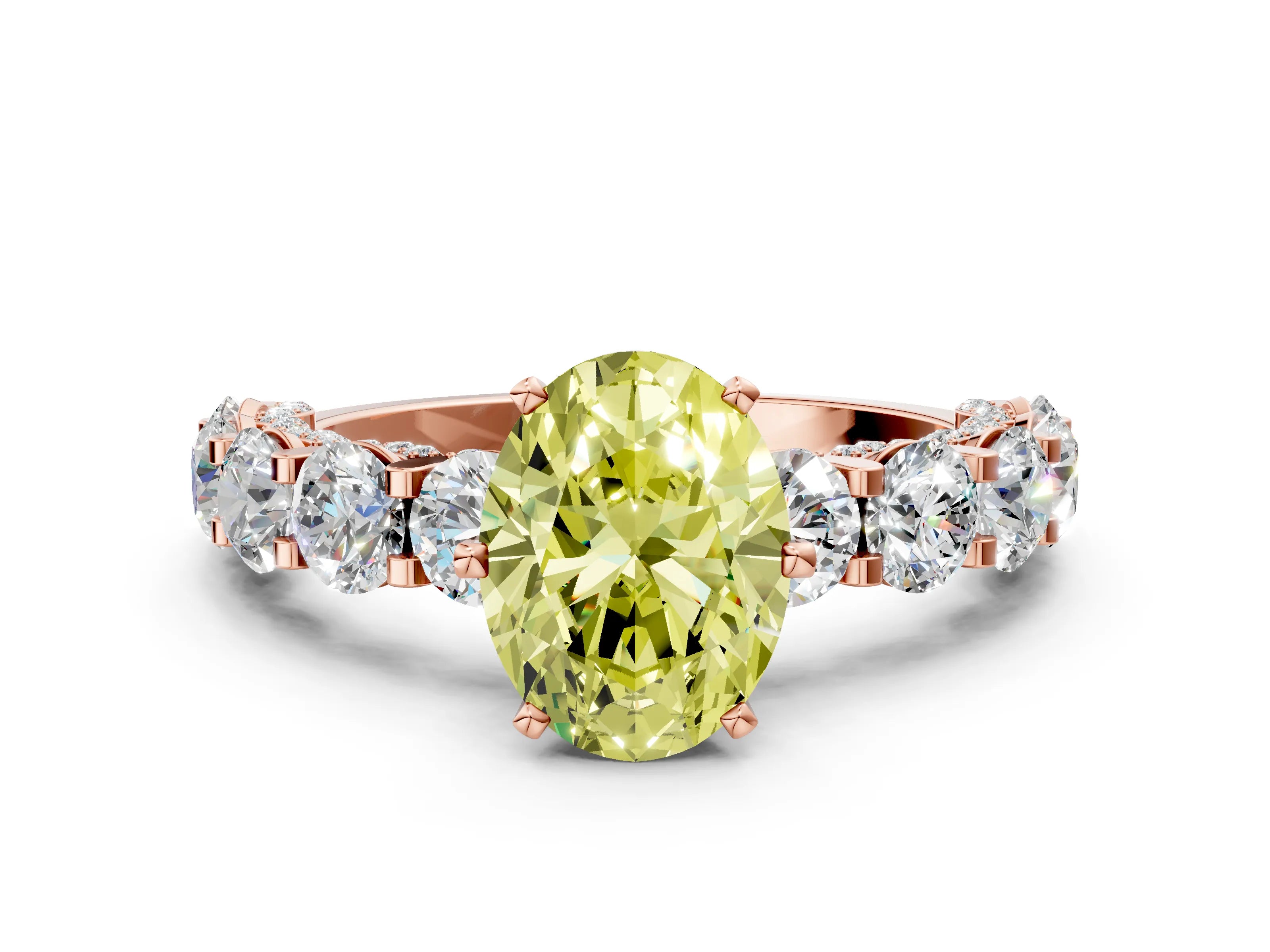 Rose gold Fancy Yellow Oval Cut Diamond Side Stone Engagement Ring with Four-Prong Setting_30