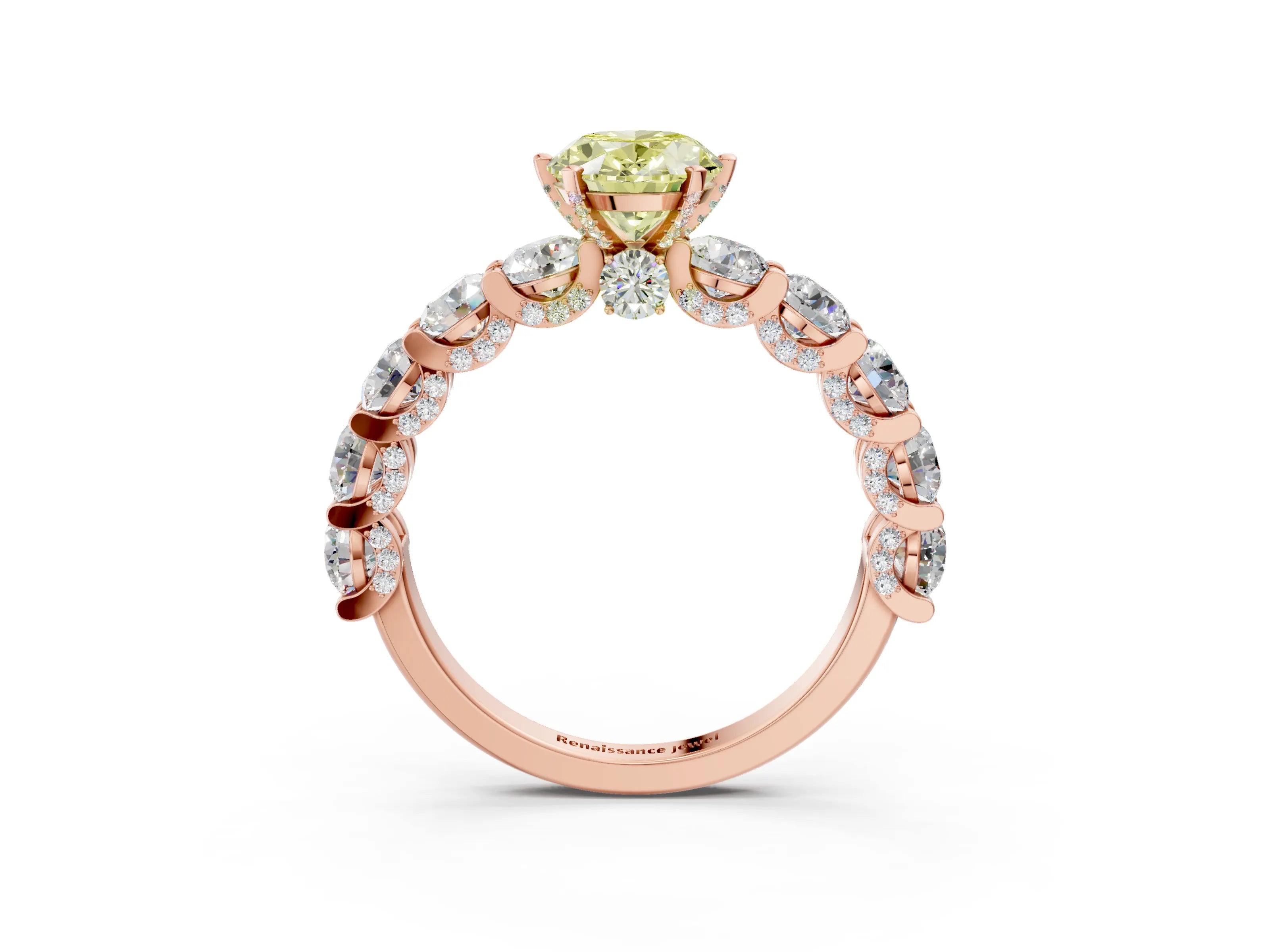 Rose gold Fancy Yellow Oval Cut Diamond Side Stone Engagement Ring with Four-Prong Setting_33