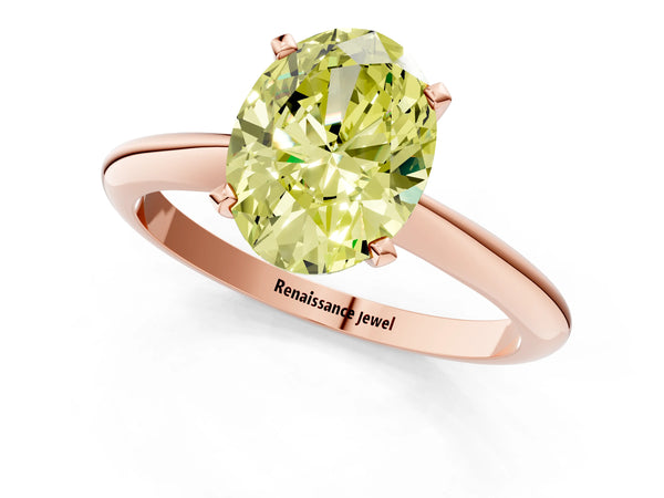 Rose gold Fancy Yellow Oval Cut Diamond Solitaire Engagement Ring with Classic Band and Four-Prong Setting