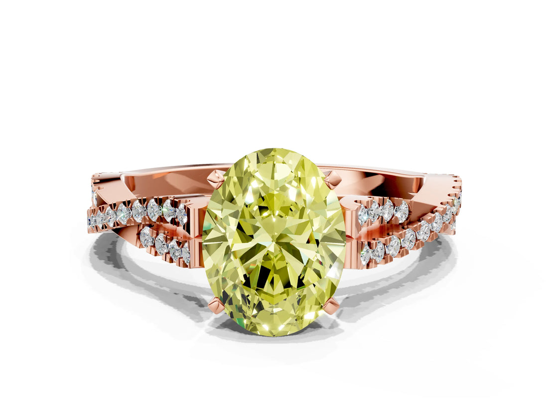 Rose gold Fancy Yellow Oval Cut Diamond Solitaire Engagement Ring with Twisted Pavé Band and Four-Prong Setting_64