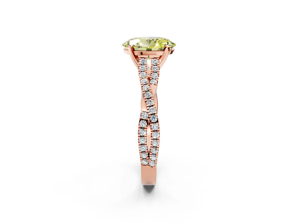 Rose gold Fancy Yellow Oval Cut Diamond Solitaire Engagement Ring with Twisted Pavé Band and Four-Prong Setting