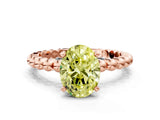 Rose gold Fancy Yellow Oval Cut Diamond Solitaire Ring with Beaded Band and Prong Setting_305