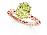 Rose gold Fancy Yellow Oval Cut Diamond Solitaire Ring with Beaded Band and Prong Setting_306