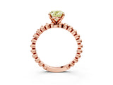 Rose gold Fancy Yellow Oval Cut Diamond Solitaire Ring with Beaded Band and Prong Setting_308