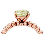 Rose gold Fancy Yellow Oval Cut Diamond Solitaire Ring with Beaded Band and Prong Setting_309