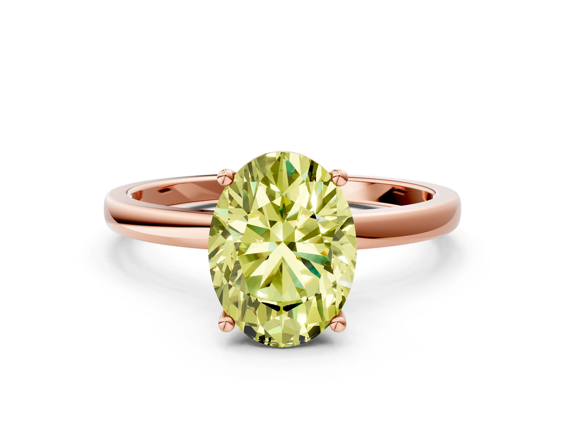 Rose gold Fancy Yellow Oval Cut Diamond Solitaire Ring with Classic Band and Four-Prong Setting_12